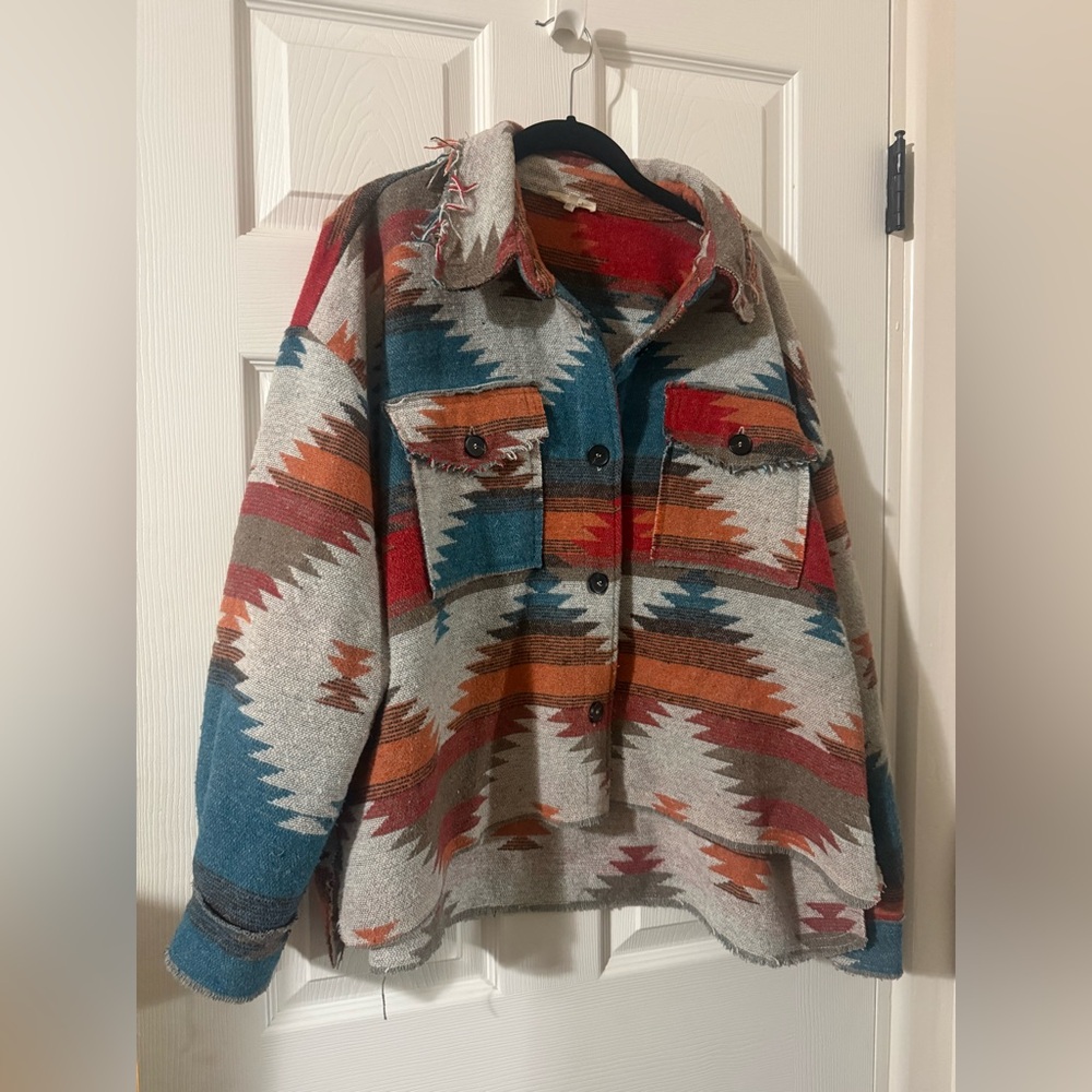LA MIEL Red, Orange & Cream Aztec Print Button-Up